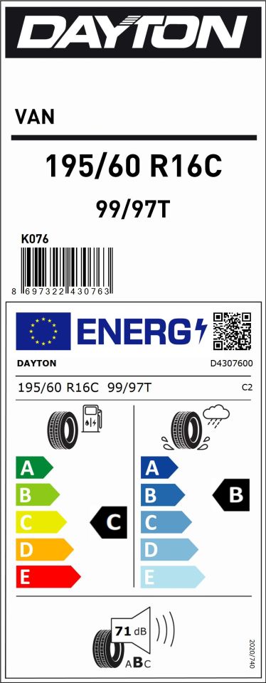195/60R16C 99/97T DAYTON VAN